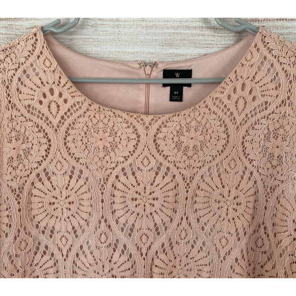 Worthington Womens Lace Peachy Pink Shift Dress Size 2X Plus Spring Easter - Picture 5 of 10